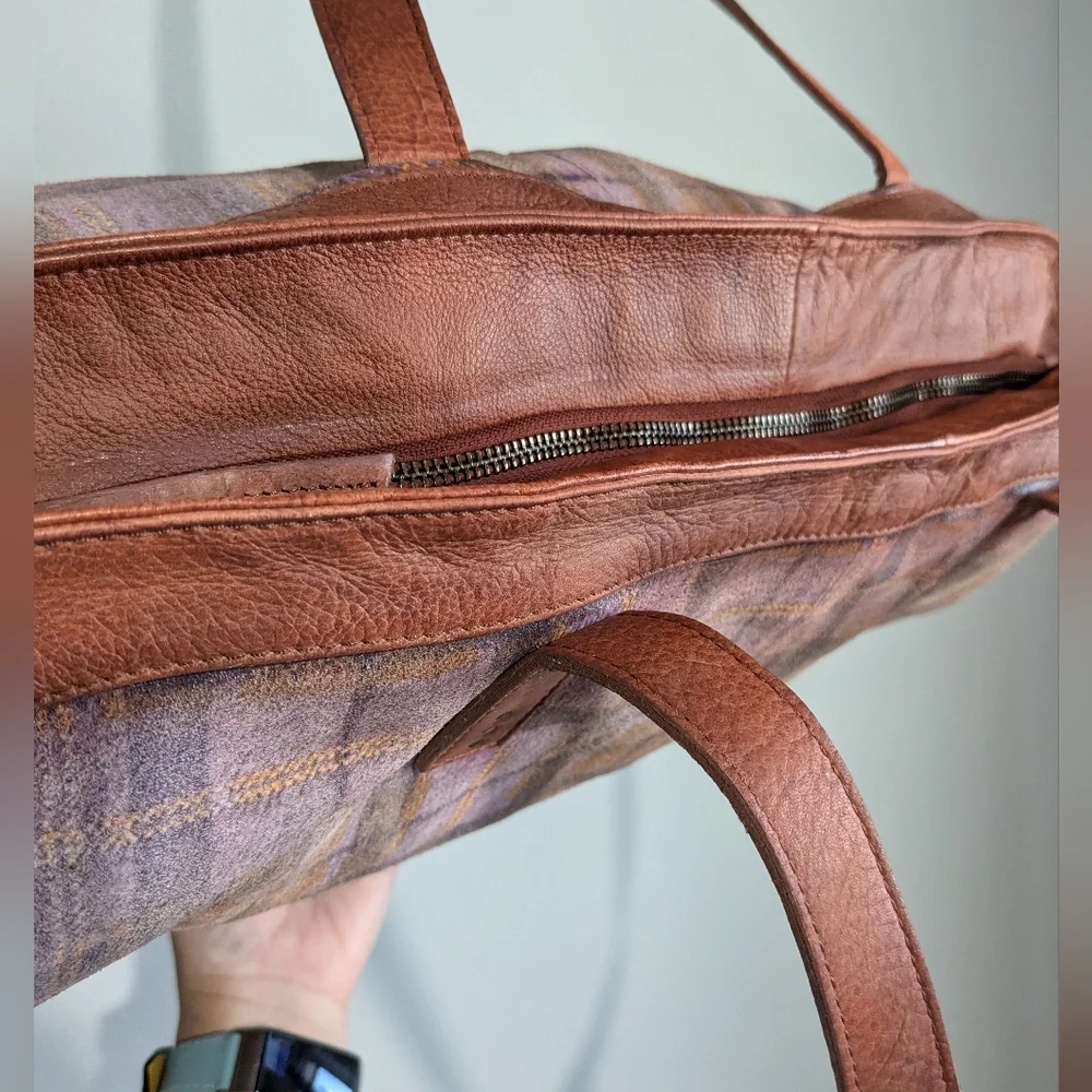 Free People We the Free Leather Rockport Tote Madras Plaid - Picture 8 of 12